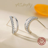 925 Silver CZ Geometric Line Earrings Wedding Jewelry