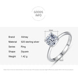 Square Clear Zirconia Ring 925 Sterling Silver, Hypoallergenic Jewelry