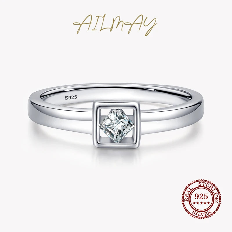 Clear Zircon 925 Silver Square Ring Women Fine Jewelry