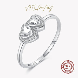 925 Silver Butterfly Heart Ring Clear Zircon Jewelry Gift