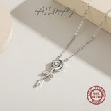 925 Silver Rose Flower Pendant Zircon Necklace Wedding Jewelry