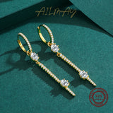 925 Silver Clear CZ Swing Drop Hoop Earrings Wedding Fine Jewelry