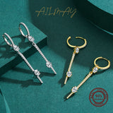925 Silver Clear CZ Swing Drop Hoop Earrings Wedding Fine Jewelry