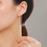 925 Silver Clear CZ Swing Drop Hoop Earrings Wedding Fine Jewelry