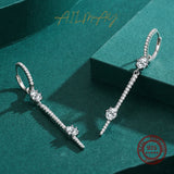 925 Silver Clear CZ Swing Drop Hoop Earrings Wedding Fine Jewelry
