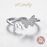925 Silver Butterfly Adjustable Finger Ring For Women