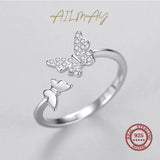 925 Silver Butterfly Adjustable Finger Ring For Women