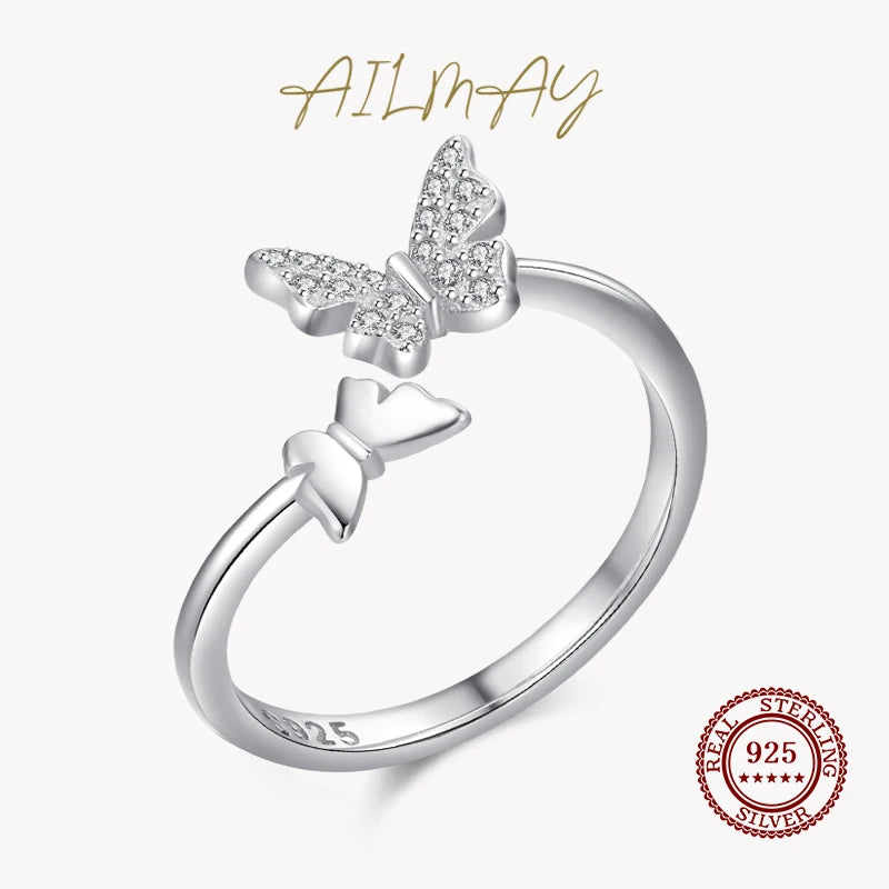 925 Silver Butterfly Adjustable Finger Ring For Women