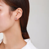 925 Silver Hearts Ear Pin Clear CZ Earrings For Women