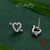 925 Silver Hearts Ear Pin Clear CZ Earrings For Women