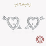 925 Silver Hearts Ear Pin Clear CZ Earrings For Women