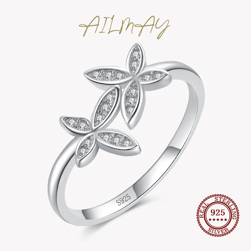 925 Silver Butterfly Rings Zircon Finger Ring Women Jewelry