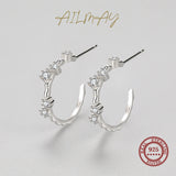 925 Silver Zircon Stud Earrings Women Minimalist Jewelry
