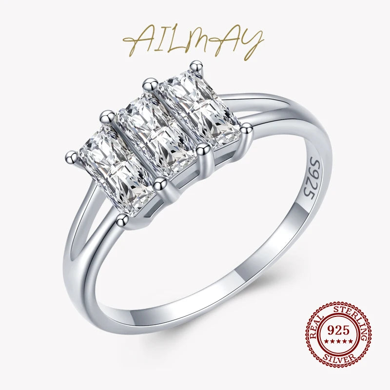 925 Silver Rectangle Ring with CZ Sparkling Stones