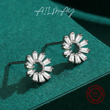 Trapezoid CZ Daisy Stud Earrings 925 Silver Wedding Jewelry