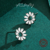 Trapezoid CZ Daisy Stud Earrings 925 Silver Wedding Jewelry