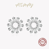Trapezoid CZ Daisy Stud Earrings 925 Silver Wedding Jewelry