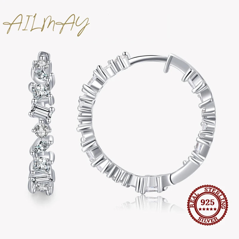 Irregular Geometric Zircon Earrings 925 Silver