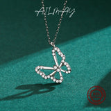 925 Silver Butterfly Charm Necklace Clear Zircon Women Jewelry