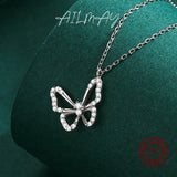 925 Silver Butterfly Charm Necklace Clear Zircon Women Jewelry