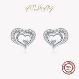 925 Silver Heart Zircon Stud Earrings Women Wedding Jewelry