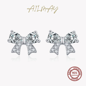 925 Silver Zircon Bowknot Earrings Wedding Jewelry