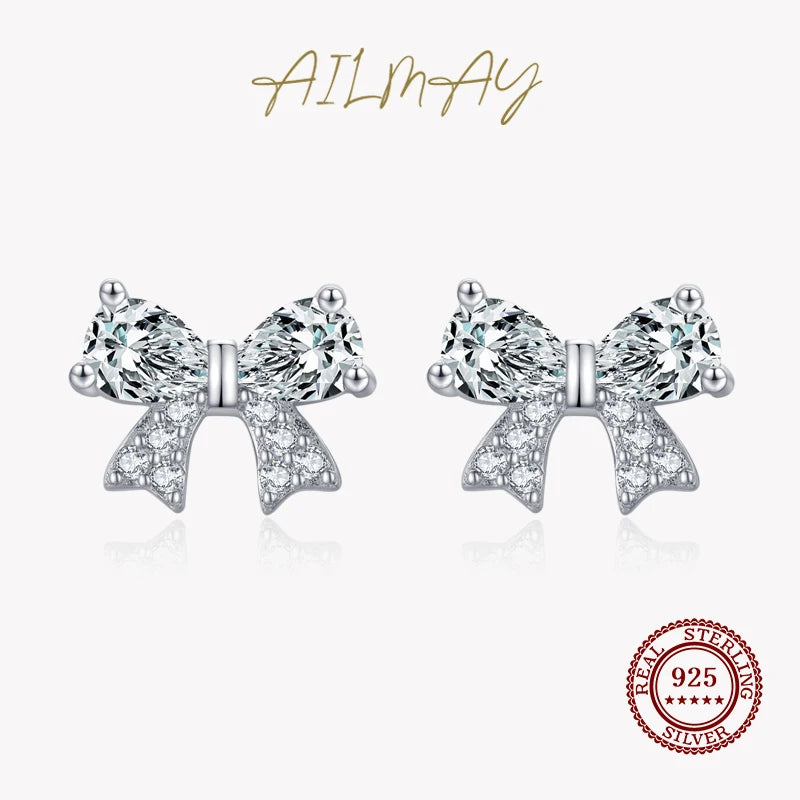 925 Silver Zircon Bowknot Earrings Wedding Jewelry