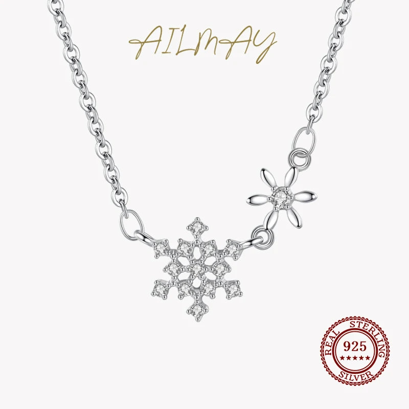 925 Silver Clear CZ Snowflake Pendant Necklace