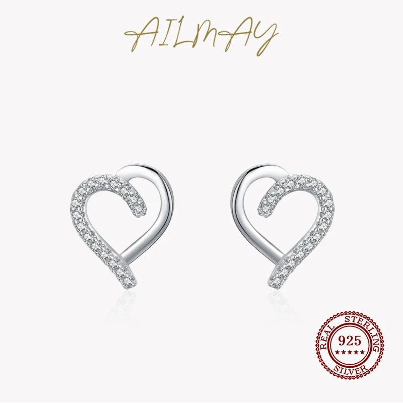 925 Sterling Silver CZ Hearts Stud Earrings For Women Christmas Gift