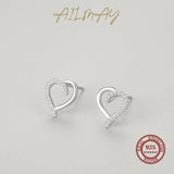 925 Sterling Silver CZ Hearts Stud Earrings For Women Christmas Gift