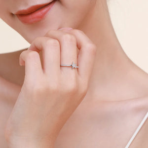 925 Silver Clear Zircon Star Ring Girls Fine Jewelry
