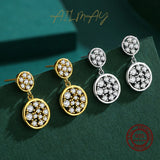 925 Silver CZ Round Drop Earrings Women Wedding Engagement Jewelry