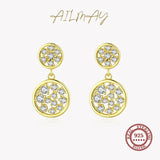 925 Silver CZ Round Drop Earrings Women Wedding Engagement Jewelry