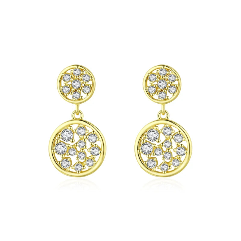 925 Silver CZ Round Drop Earrings Women Wedding Engagement Jewelry