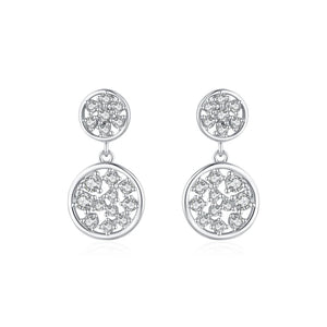 925 Silver Clear CZ Round Drop Earrings Wedding Jewelry Women Gift