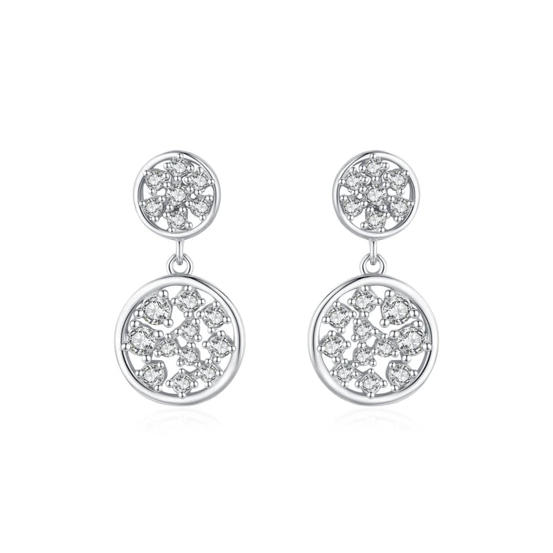 925 Silver Clear CZ Round Drop Earrings Wedding Jewelry Women Gift