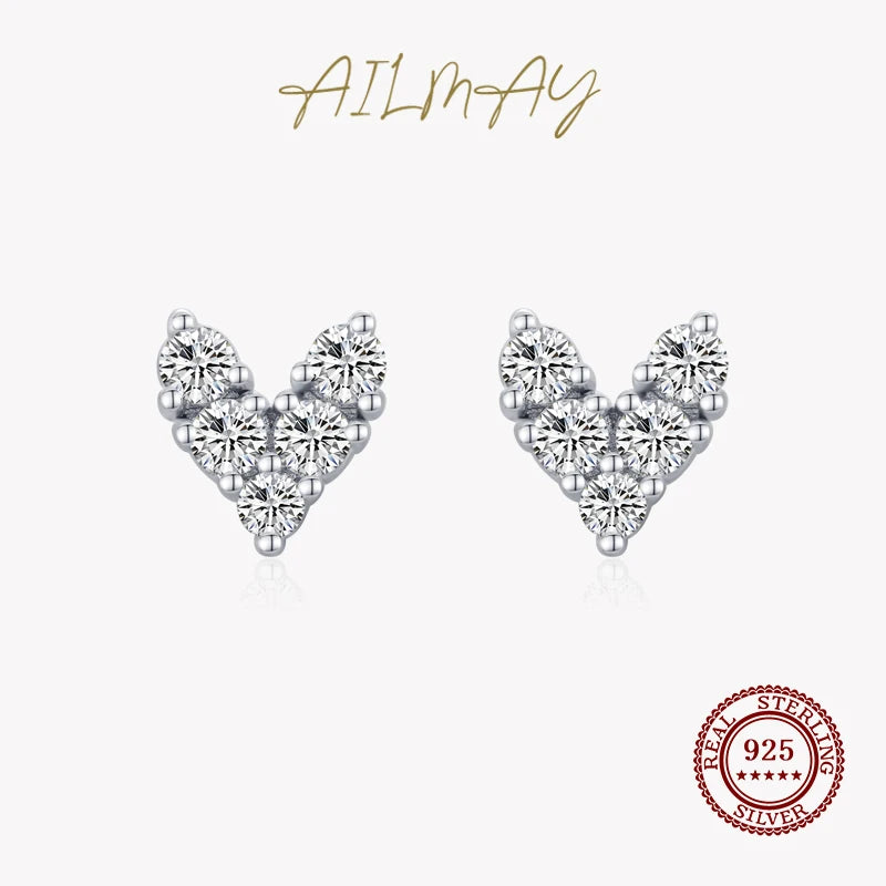 925 Silver Hearts CZ Stud Earrings Anti-allergy Jewelry