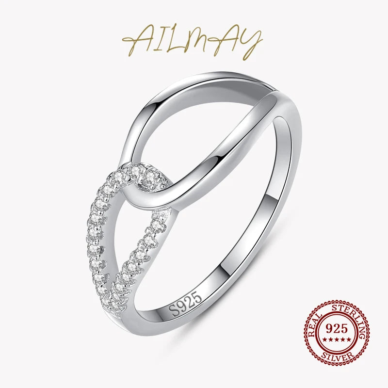 925 Silver Geometric Ring Clear Zirconia Fine Jewelry