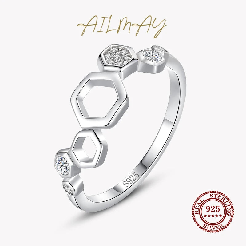 925 Silver Honeycomb CZ Finger Ring Clear Fine Jewelry