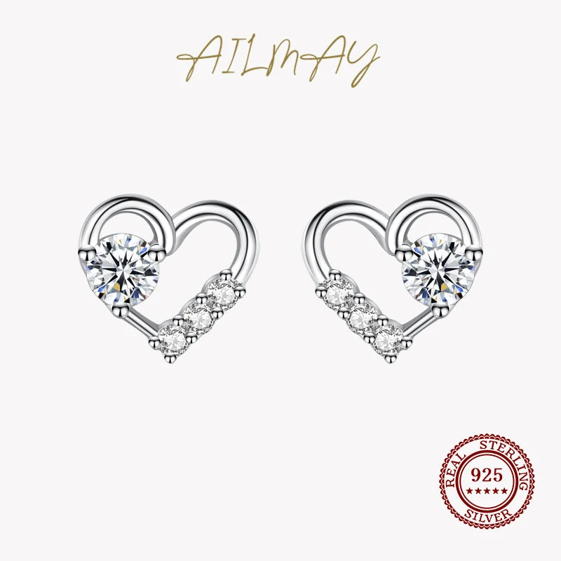 925 Silver Heart Earrings with CZ, Women Girls Party Jewelry
