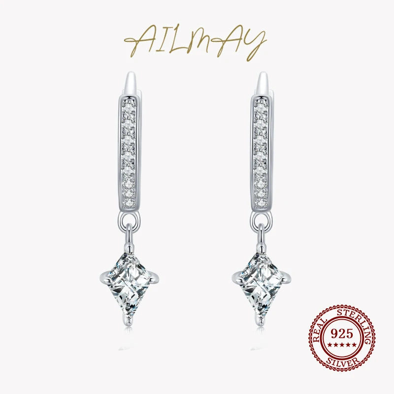 925 Sterling Silver CZ Hoop Earrings Wedding Jewelry
