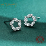 925 Silver CZ Stud Earrings Flower Charm Wedding Jewelry