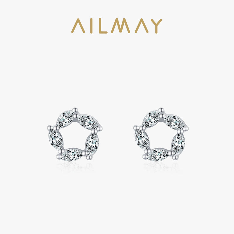 925 Silver CZ Stud Earrings Flower Charm Wedding Jewelry