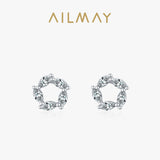 925 Silver CZ Stud Earrings Flower Charm Wedding Jewelry