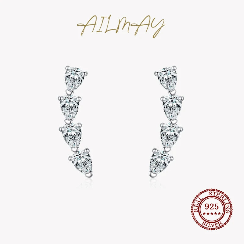 925 Silver Water Drop CZ Long Earrings Wedding Jewelry Gift