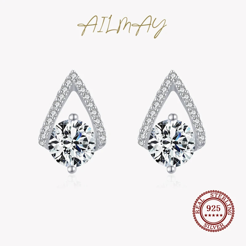 925 Silver Water Drop CZ Stud Earrings Wedding Jewelry