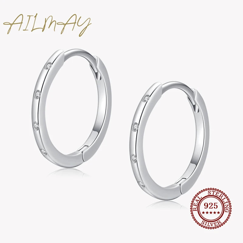 925 Silver Round Earrings Clear CZ Hypoallergenic