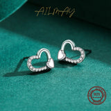 925 Silver Heart Zircon Stud Earrings Wedding Jewelry