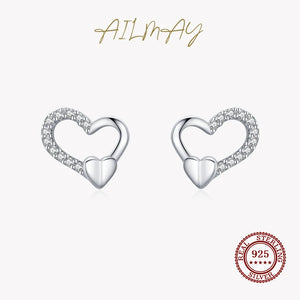 925 Silver Heart Zircon Stud Earrings Wedding Jewelry