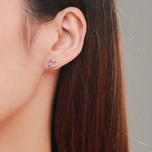 925 Silver Heart Zircon Stud Earrings Wedding Jewelry